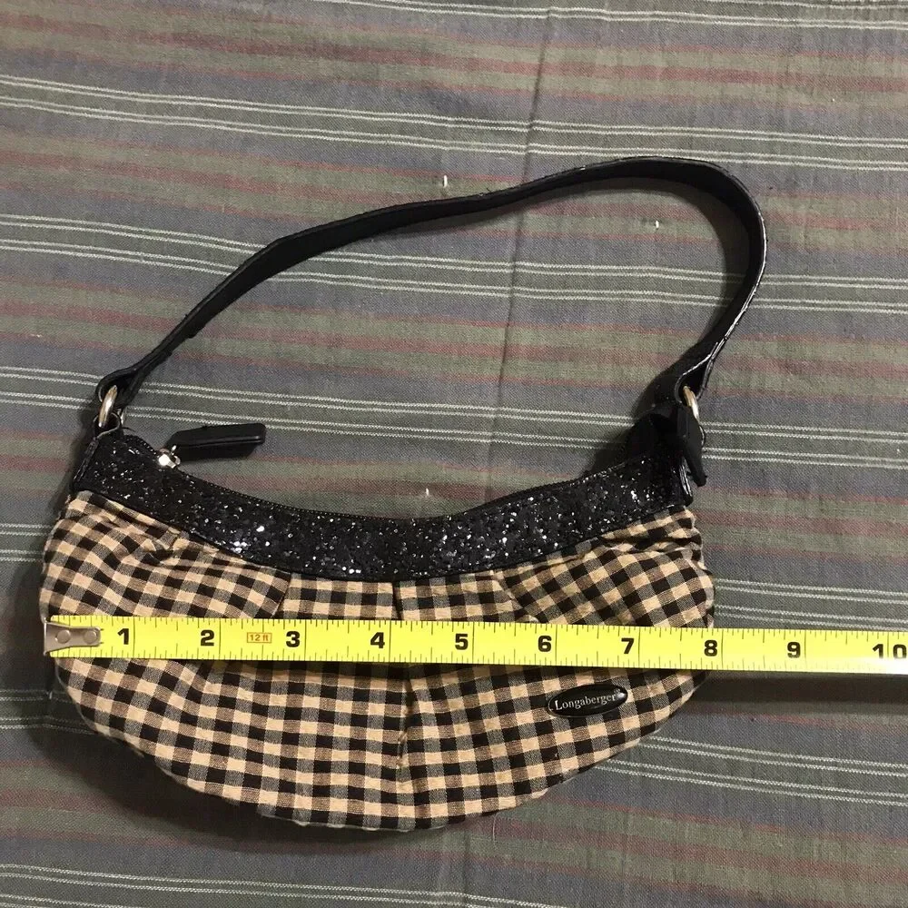 Longaberger Mini Top Handle Purse, Brown & Beige Plaid‎ With Glitter - 8” Wide - Picture 4 of 7
